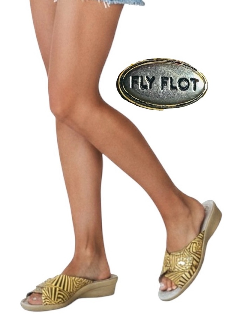 Fly Flot Sandals Genuine Leather Italian Comfort Wedge Slide Geo Sz 39 US 7.5-8